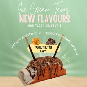 Hand-rolled ice cream tacos, Peanut Butter Blast flavor, the perfect dessert for everyone!